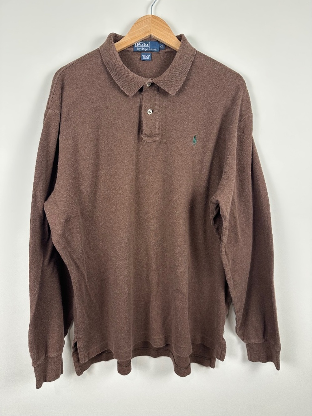 Polo Ralph Lauren Men’s XL Brown Cotton Long Sleeve Polo Green Pony